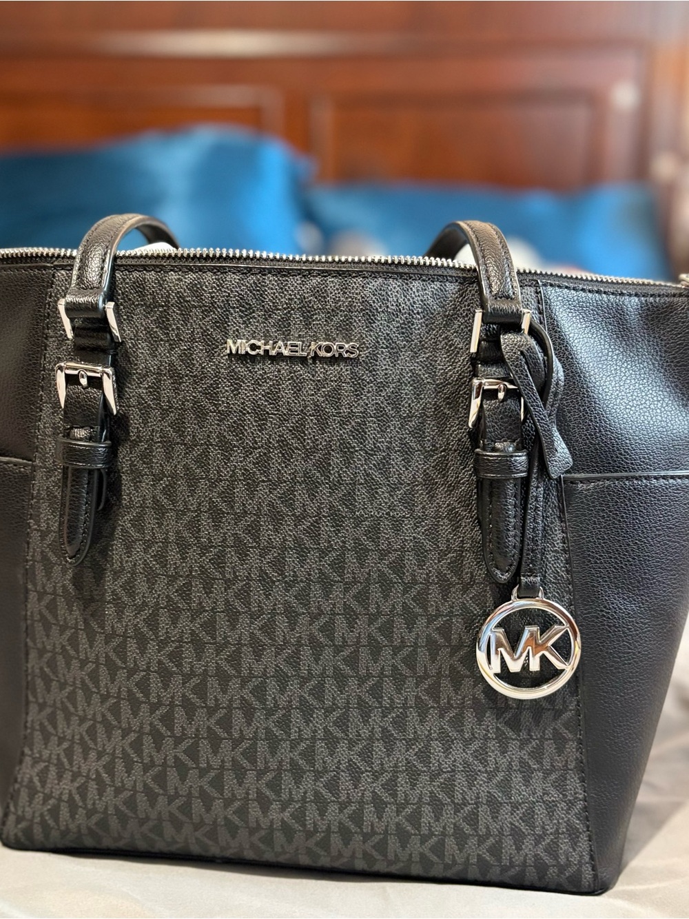 Michael Kors Gray and Black Signature MK Tote